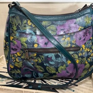 Patricia Nash Braydon Tooled Leather Hobo Deep Blue Nature Coral Shoulder Bag